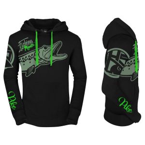 HOTSPOT DESIGN Fishing Mania Pike, XXL, μαύρο-πράσινο, Φούτερ με κουκούλα, 010300705