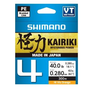 SHIMANO Kairiki 4, 300m, 0,28mm, 26kg / 40lbs, Πορτοκαλί Υψηλής Ορατότητας, 4 φορές πλεγμένες πετονιές ψαρέματος, LDM64TE4028030H