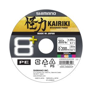 SHIMANO Kairiki 8+, 3000m, 0,2mm, 16kg / 35,27lbs, πολύχρωμο, 8 φορές πλεγμένες πετονιές ψαρέματος, LDM98XE2020030M